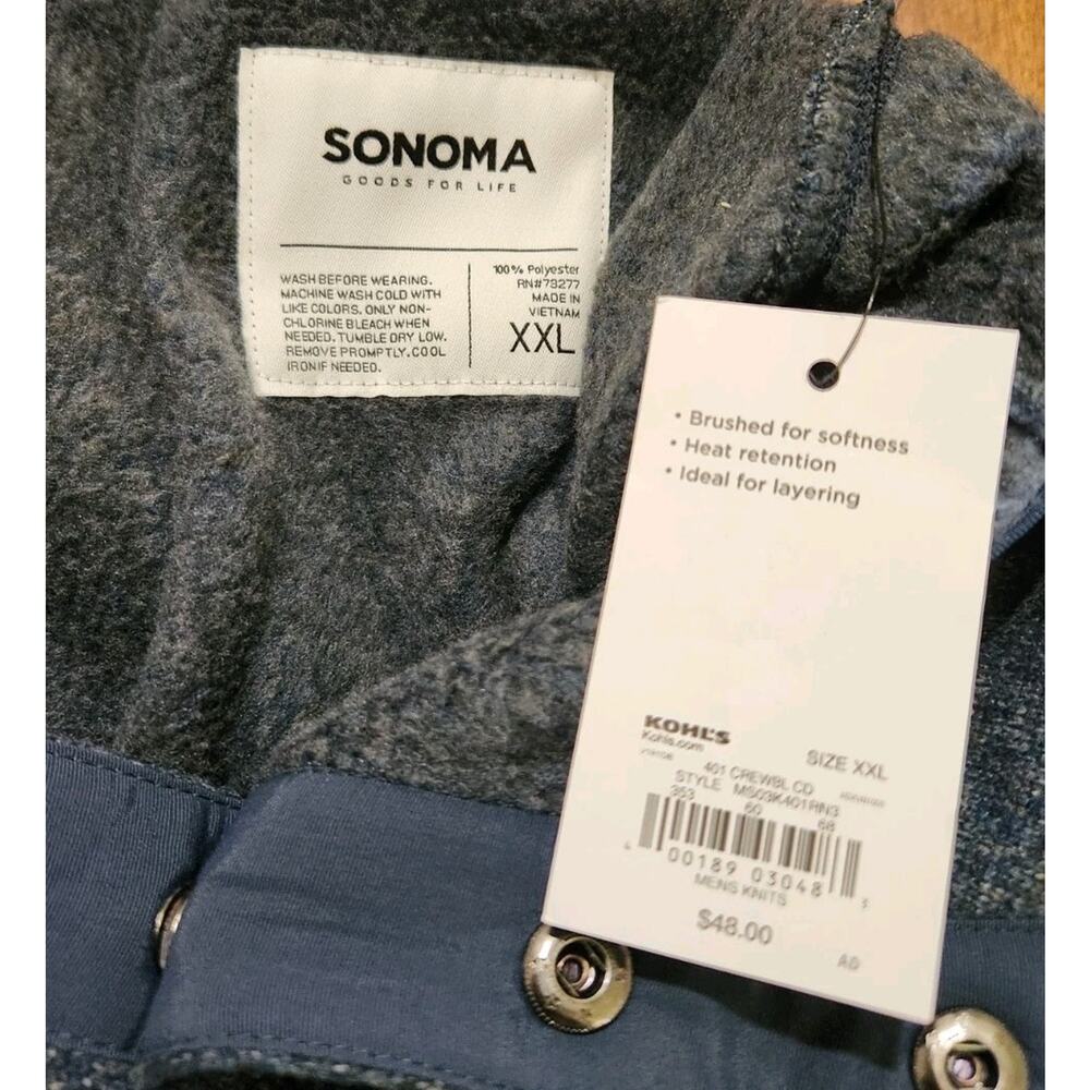 Sonoma Goods For Life Men XXL Sweater Fleece 1/4 Snap Mock Neck Pullover Blue... - Picture 8 of 8